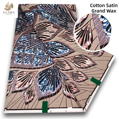 New Grand African Wax Fabric - 6 Yards Cotton Ankara Batik Pagne with Golden Shine Finish for Dresses & Sewing