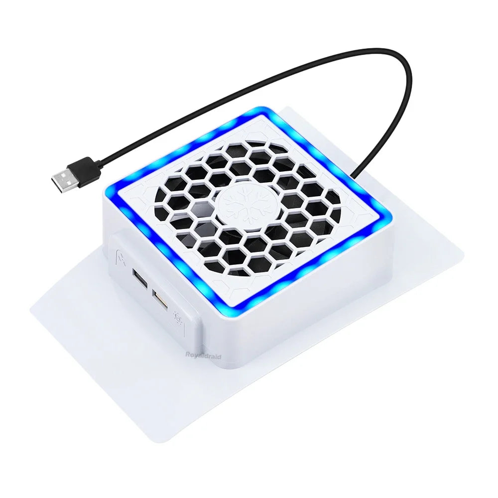 NEW Side-Mounted Cooling Fan for PS5 Slim – LED Light & 2 USB Ports Game Console Cooler Accessory