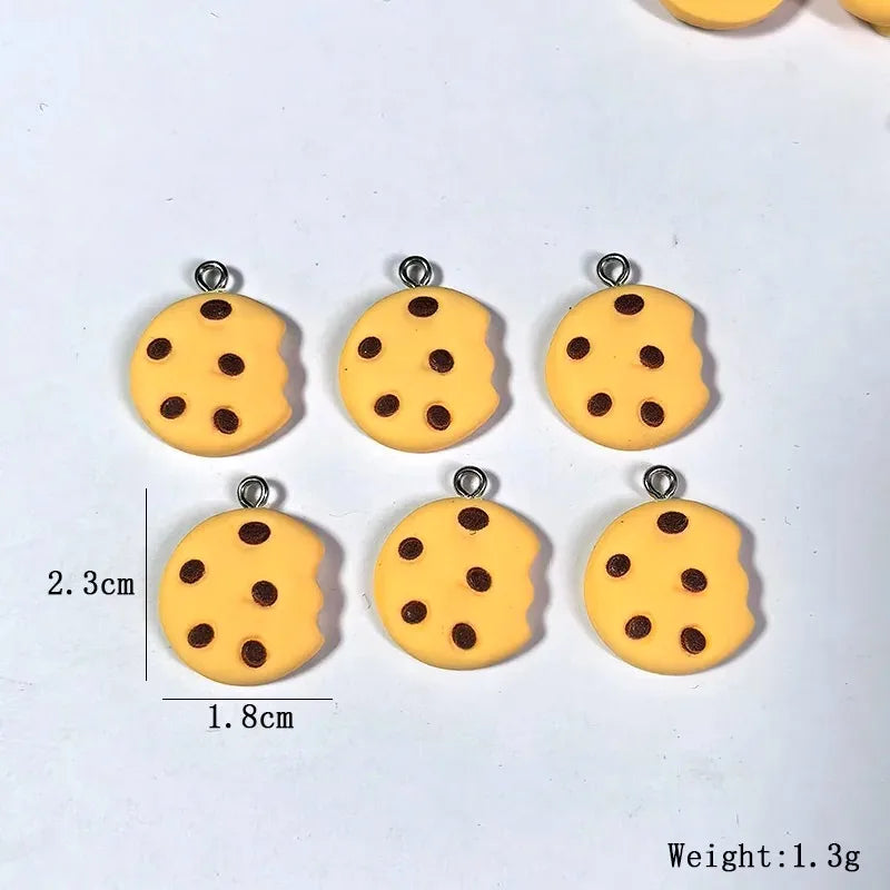 Broken Cookie Resin Charms - 10pcs Cute Cartoon Snack Pendants for DIY Jewelry Making