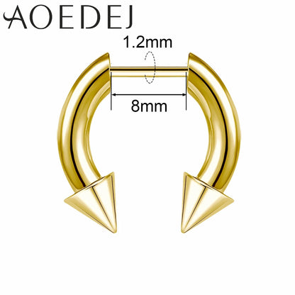 AOEDEJ 16G Stainless Steel Plug-In Style Nose Ring – Spike Ox Horn Septum Ring for Men & Women Large Gauge Body Piercing (8–10mm) Single Piece