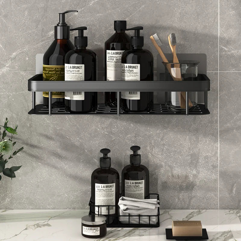 Aluminum Alloy Bathroom Shelf - No Drill Kitchen Storage Organizer, Shampoo Rack, Shower Shelf, Easy Install Bathroom Accessories