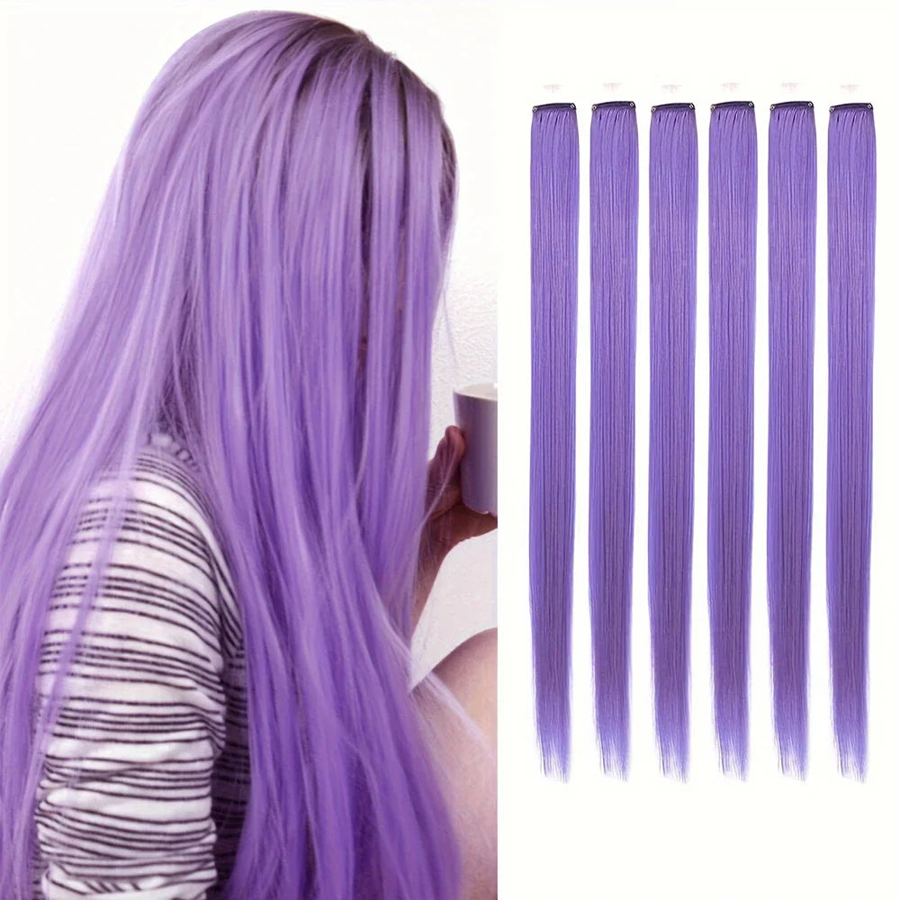 22-Inch Colored Clip-In Hair Extensions – 6pcs Straight Synthetic Party Highlight Hairpieces
