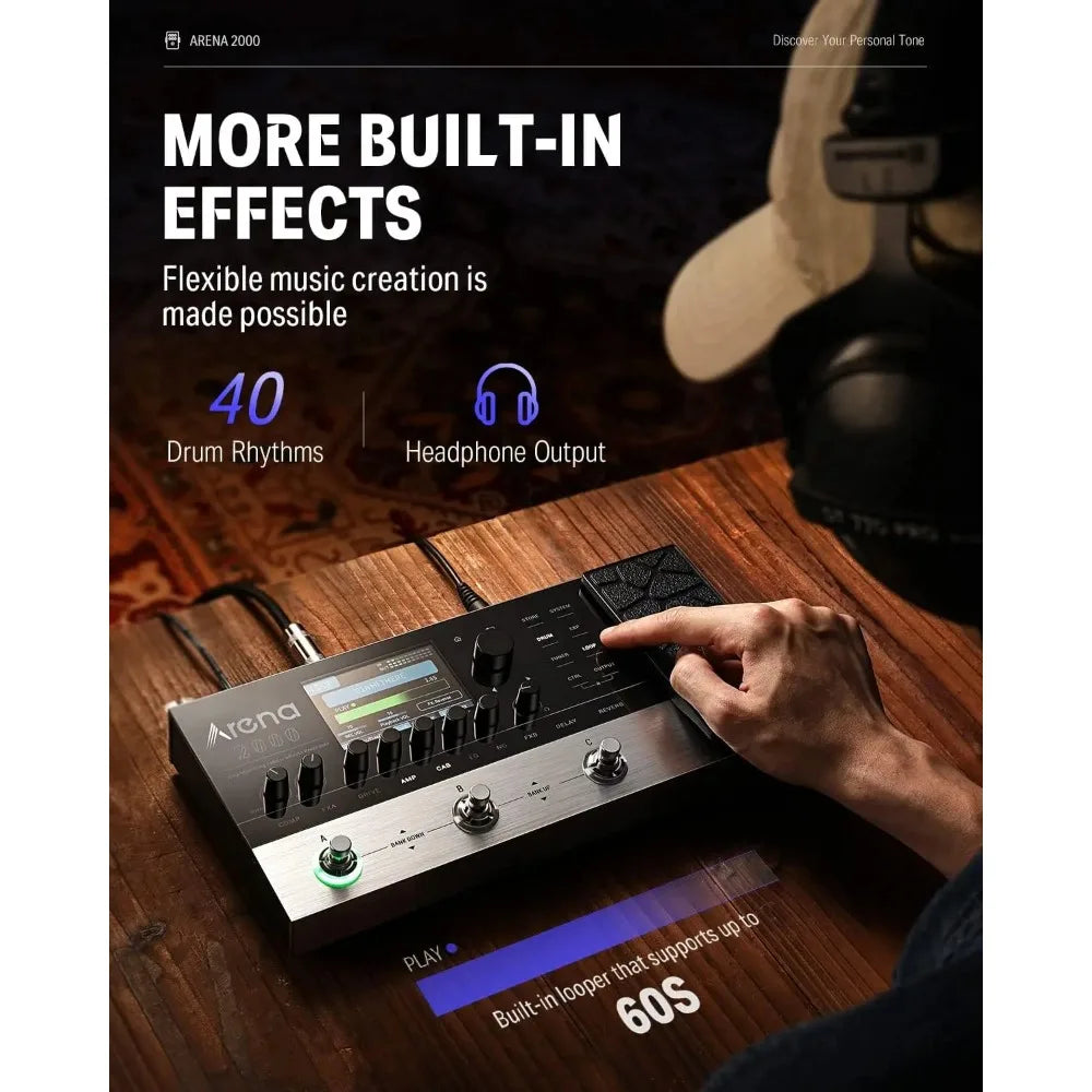 Donner Arena 2000 Multi-Effect Pedal – 278 Effects, IR AMP, Drum Looper, MIDI In, Software App for Electric Guitar