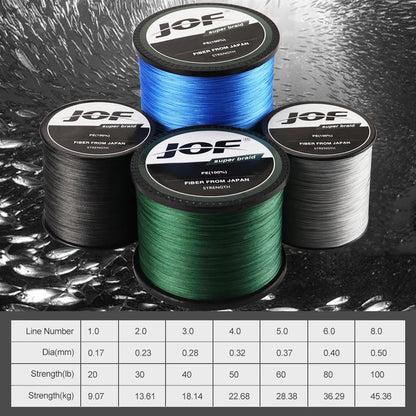 JOF 8 Strand Braided Fishing Line - 3000M Super Strong PE Abrasion Resistant Anti-Bite Line for Freshwater Fishing