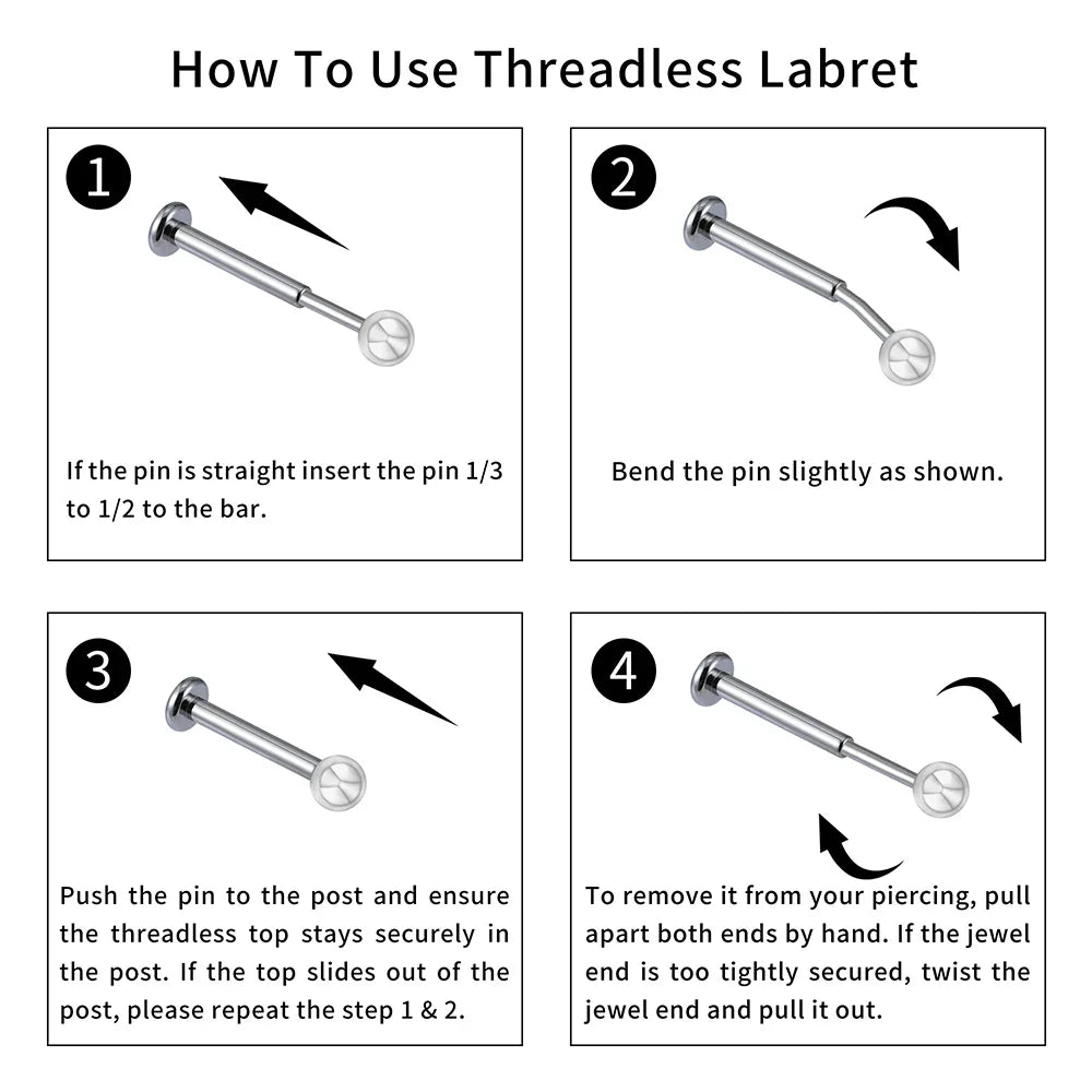 ASTM F136 Titanium Labret Stud Earrings – Threadless Push Pin Nose, Tragus, Cartilage & Helix Piercing Jewelry 16G/18G