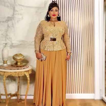 2026 African Dashiki Sequin Dress - Plus Size Ankara Wedding & Party Maxi Gown