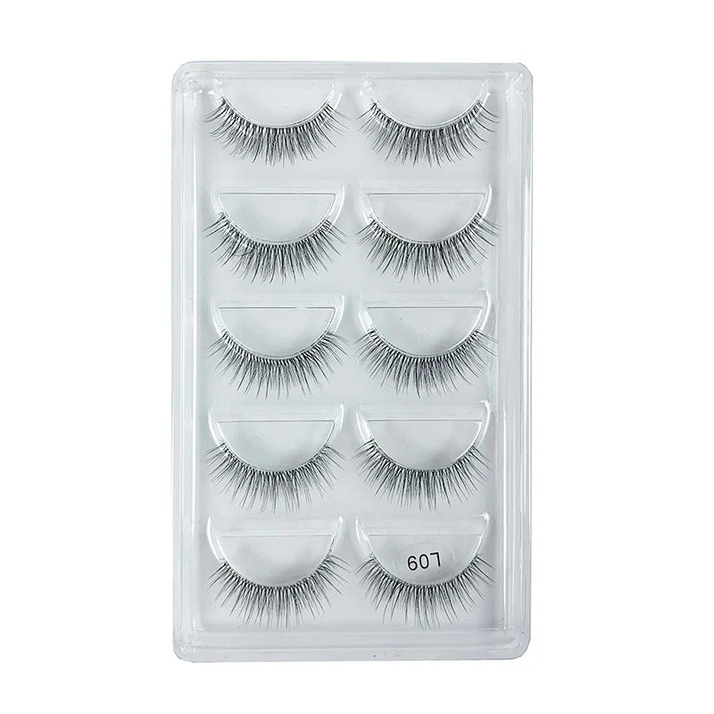 5 Pairs Manga Style Cosplay False Eyelashes – Soft Natural Short Mink Strip Lashes with Clear Band