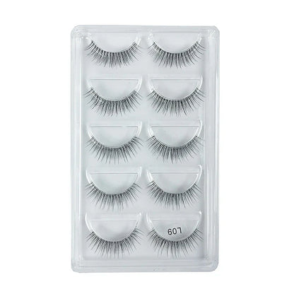 5 Pairs Manga Style Cosplay False Eyelashes – Soft Natural Short Mink Strip Lashes with Clear Band