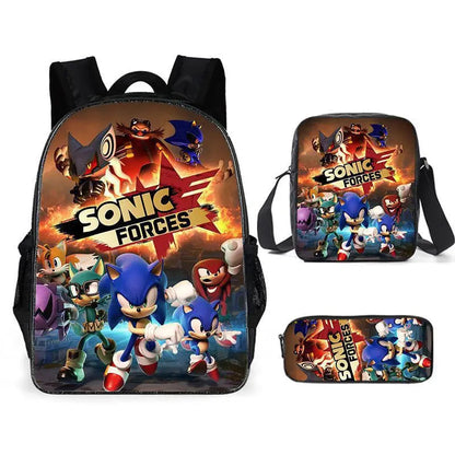 3PC Sonic Backpack School Bag Set – Anime Cartoon Zipper Backpack for Boys & Girls, Primary and Middle School Students