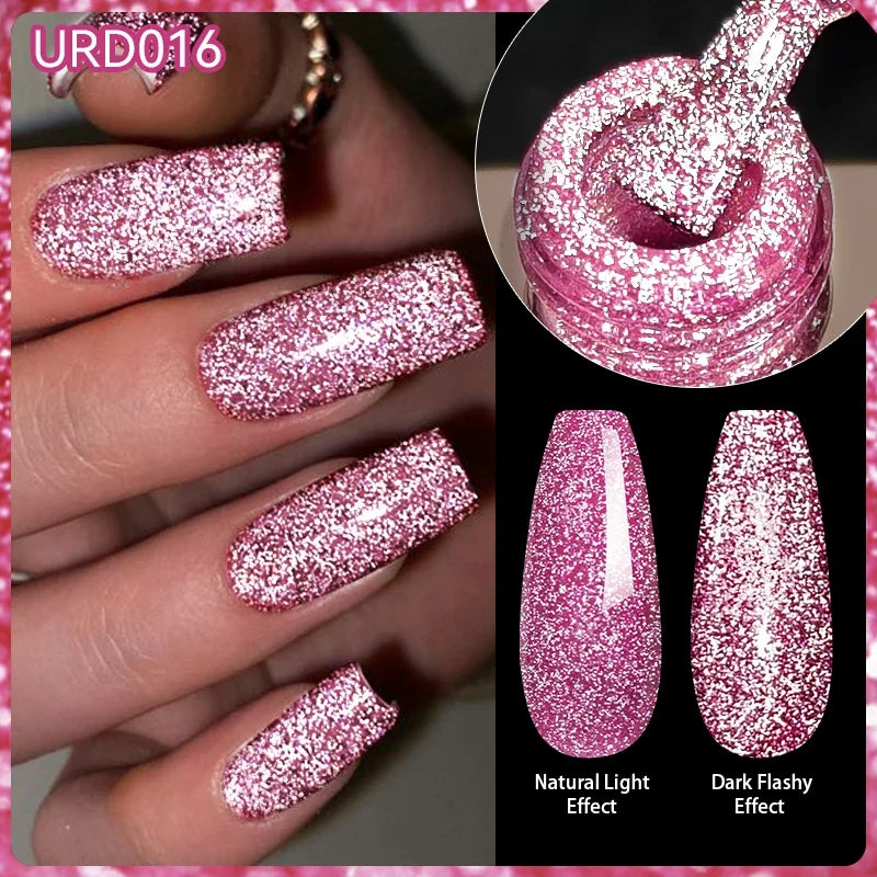 UR SUGAR Champagne Gold Silver Reflective Glitter Gel Nail Polish 15ml - Semi-Permanent Soak Off UV Manicure Art Varnish