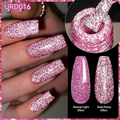 UR SUGAR Champagne Gold Silver Reflective Glitter Gel Nail Polish 15ml - Semi-Permanent Soak Off UV Manicure Art Varnish