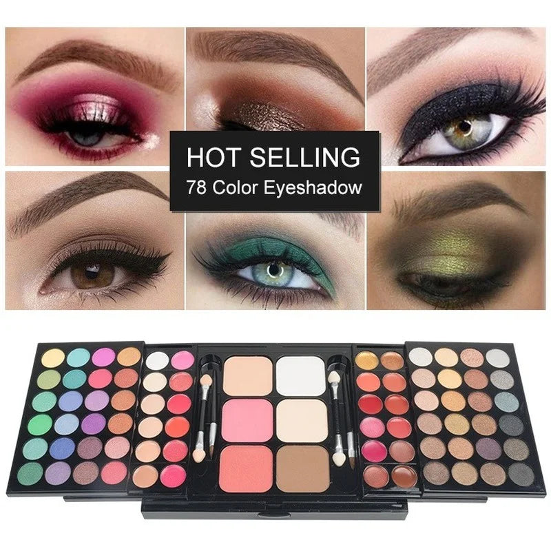 40/74/78 Color Glitter Eyeshadow Palette - Matte Waterproof Long-Lasting Makeup Kit for Women
