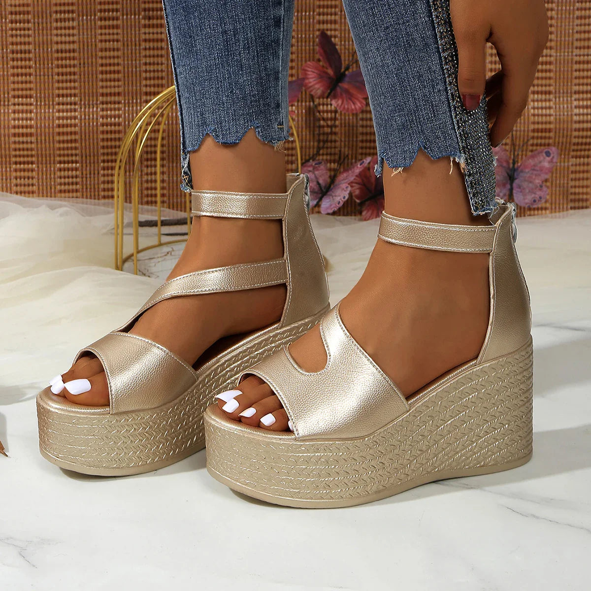 Women’s Summer Wedge Sandals – Casual Non-Slip Peep Toe Elegant Platform Designer Shoes