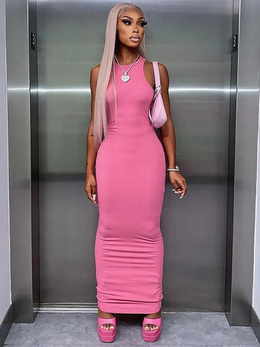 Hugcitar Ribbed Bodycon Maxi Dress - Y2K Sleeveless Sexy Club Party Streetwear Outfit for Women