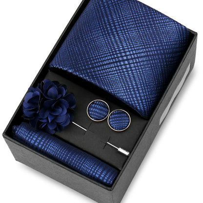 Elegant Men’s Necktie Gift Set - Fashion Tie with Handkerchief, Cufflinks & Brooch Pin Accessories for Business & Wedding