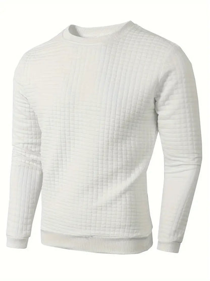 Men's Crew Neck Knit Sweater - Solid Color Jacquard Check Pullover Warm Casual Streetwear Top
