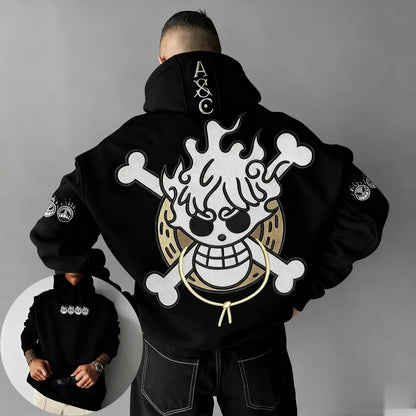 Oversized One-Piece Anime Hoodie — Unisex Cartoon Graphic Pullover Sweatshirt, Streetwear Casual Y2K Autumn Winter Fashion