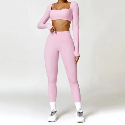 2Pcs Women's Yoga Sports Set - Quick Dry Long Sleeve Workout Tracksuit for Gym & Running