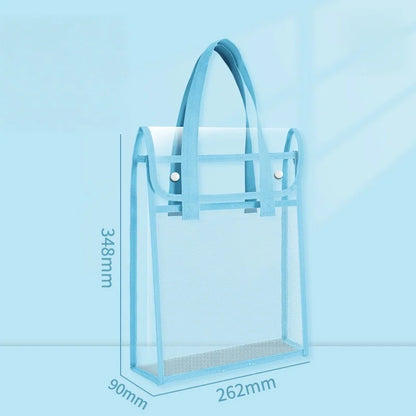 Transparent PVC Double Layer Tote Bag - Wide Storage Book Bag for Students & Supplies