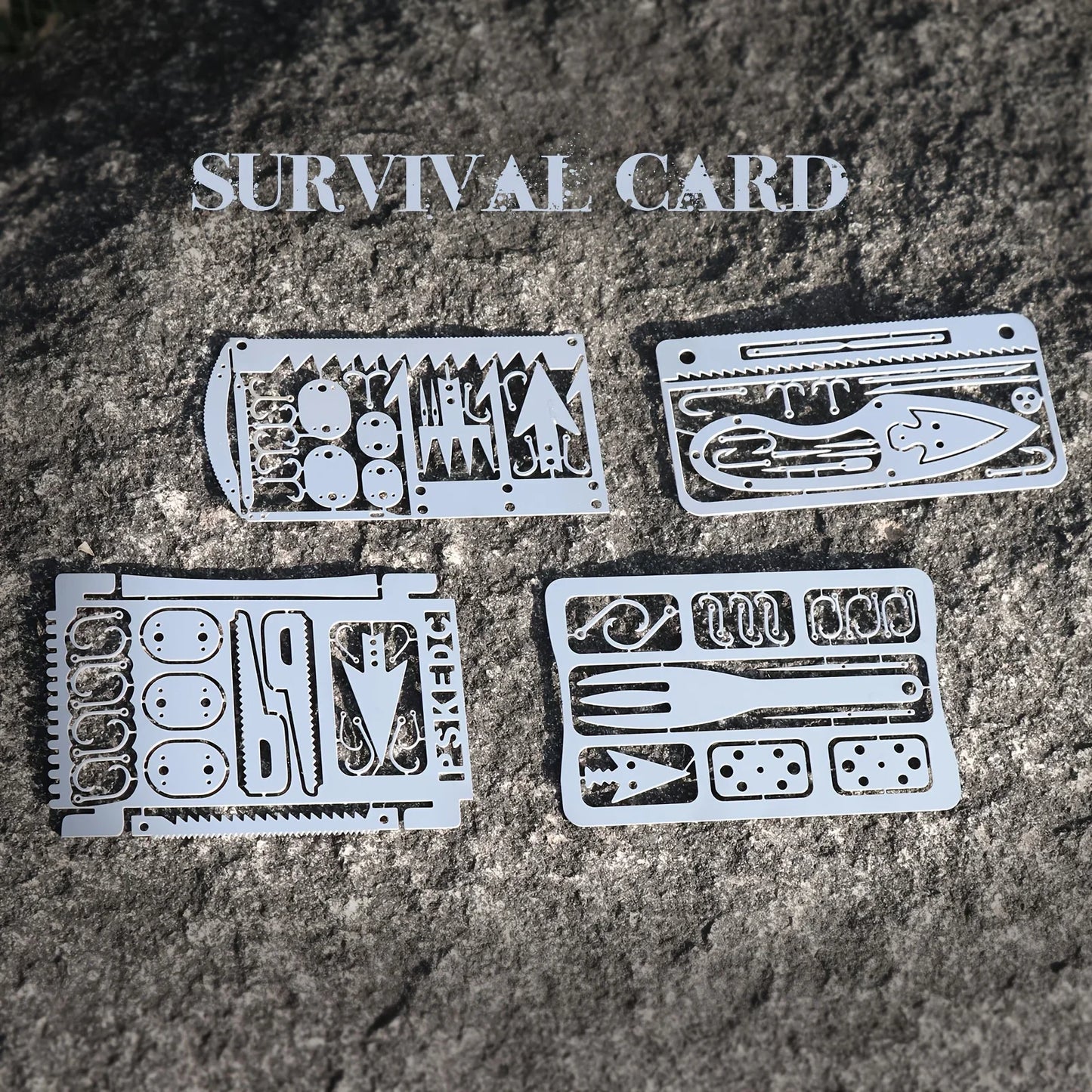 1/4PCS PSKOOK Survival Fishing Hook Card - Stainless Steel Multifunction Tool Card for Camping, Fishing & Outdoor Adventures