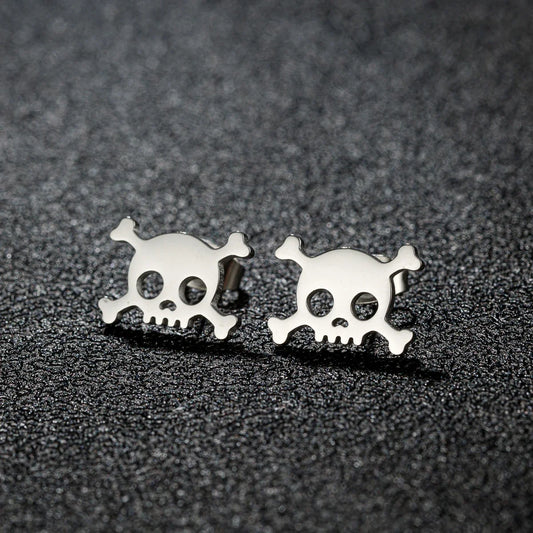 Mini Skull Stud Earrings for Men - Stainless Steel Gothic Halloween Jewelry