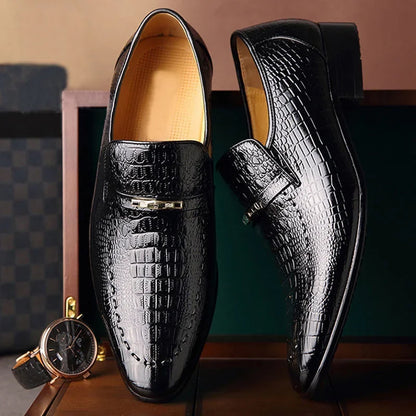 Men’s Luxury Patterned PU Leather Dress Shoes - Stylish Business, Casual, Social & Wedding Formal Footwear
