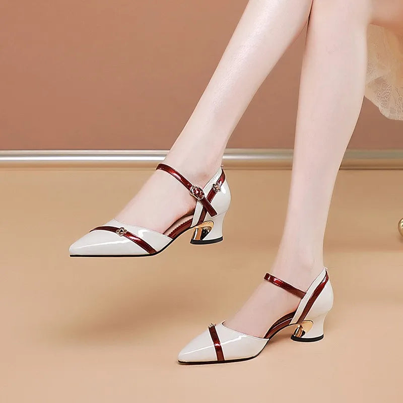 Women’s Square Toe Mid Heel Pumps — Thick Heel Shallow Mouth Spring Summer Shoes