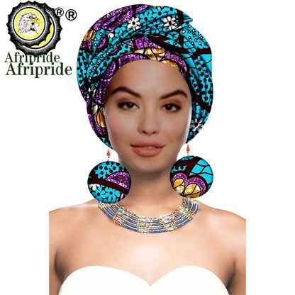 African Turban Headwrap - Nigerian Ankara Headscarf with Matching Earrings