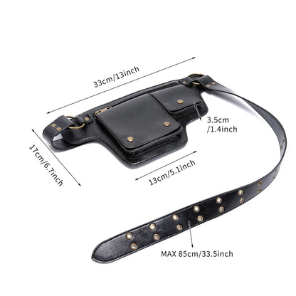 Cool Punk Motorcycle Style Waist Bag – Retro Adjustable Belt Bag for Outdoor Sports, Fashionable Fanny Pack