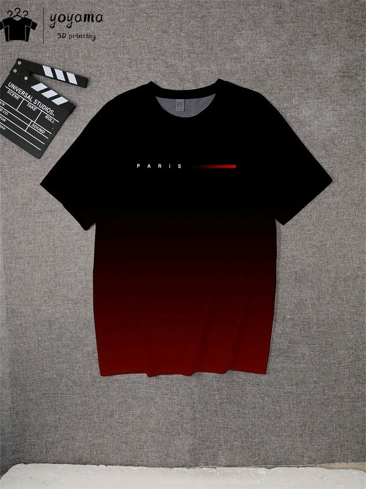 Summer Gradient Print T-Shirt for Men – Fashionable 3D Graphic Round Neck Street & Rock Tops