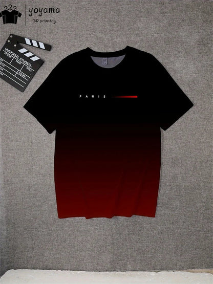 Summer Gradient Print T-Shirt for Men – Fashionable 3D Graphic Round Neck Street & Rock Tops