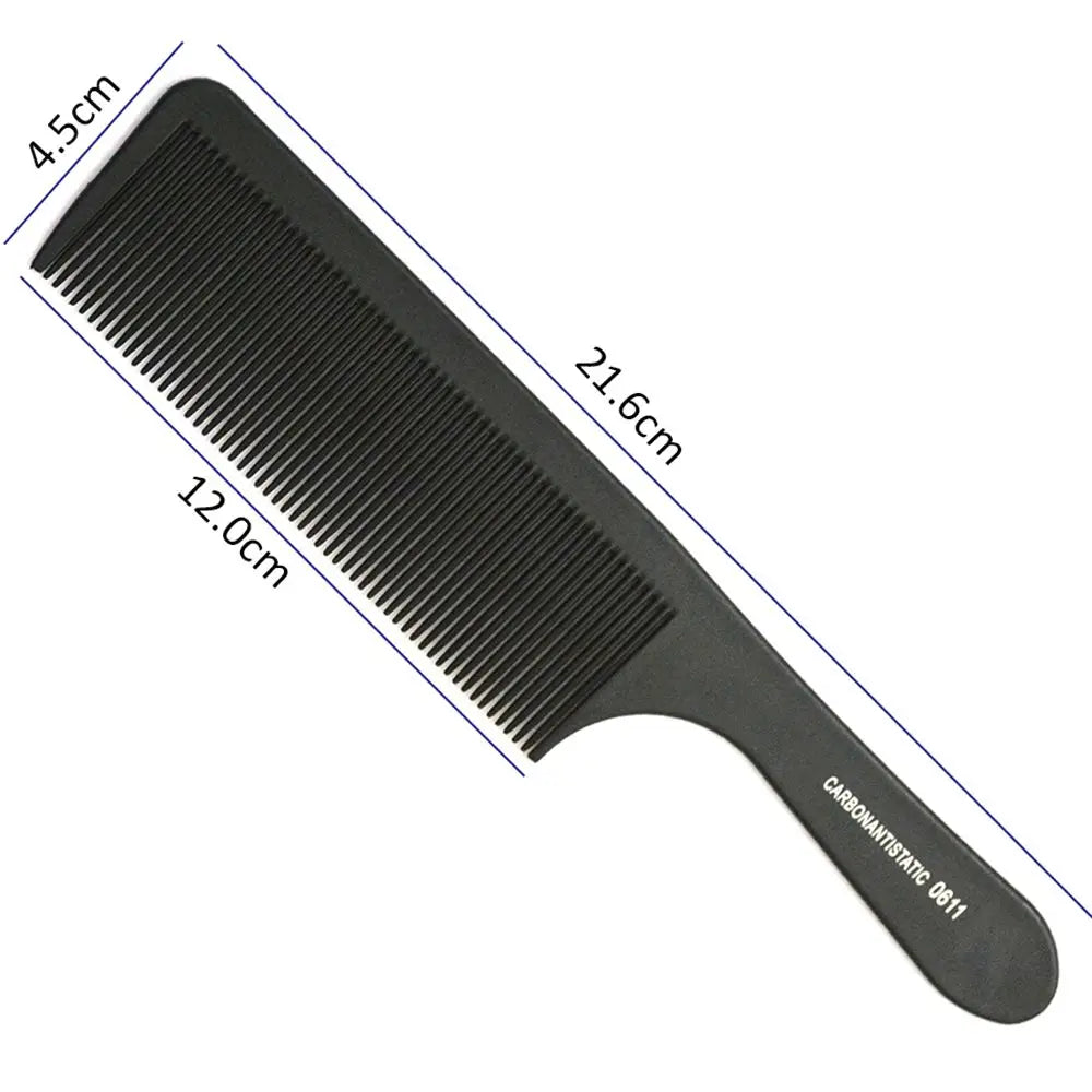 Black Flattop Hair Cutting Comb - Heat Resistant Carbon Antistatic Styling Tool for Salon Use