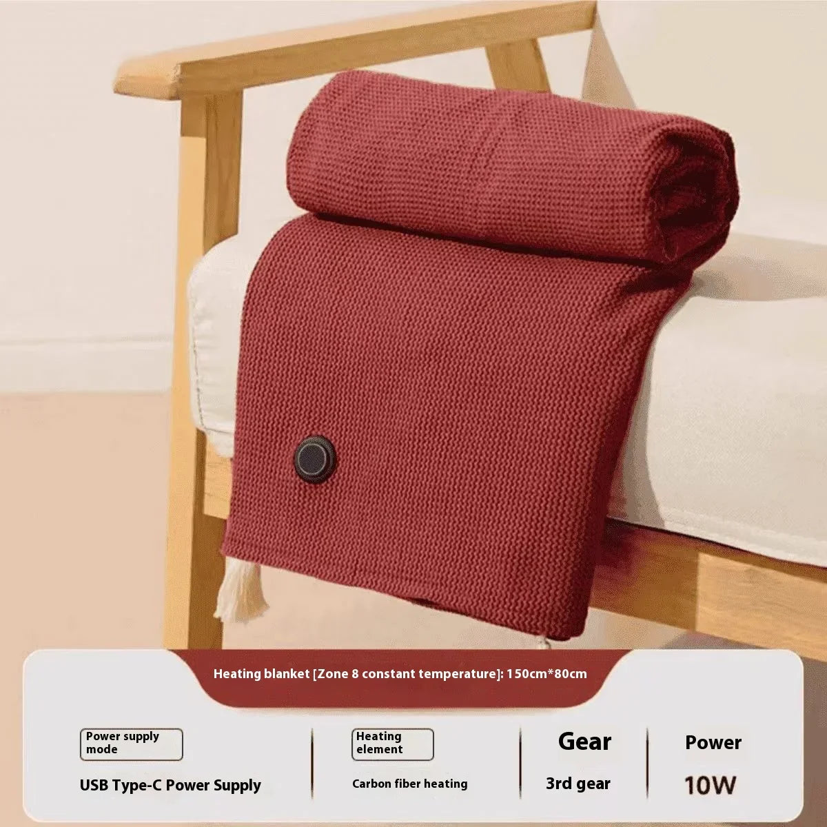 USB Electric Wearable Heated Blanket – Washable Warmer with 3 Adjustable Temperature Levels for Women
