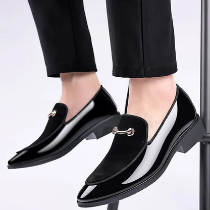 Men’s Black Patent Leather Loafers - Luxury Slip-On Formal Business Casual Party Shoes Large Size