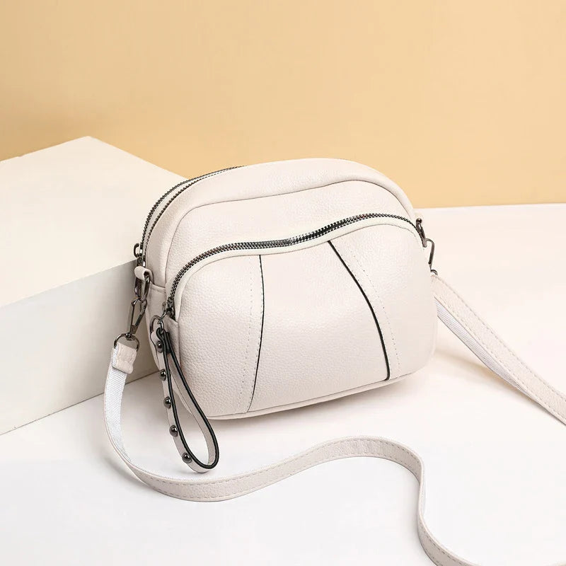 Women’s Solid Color Rivet Zipper Phone Bag – Soft Leather Small Square Shoulder & Crossbody Bag, Fashionable and Simple