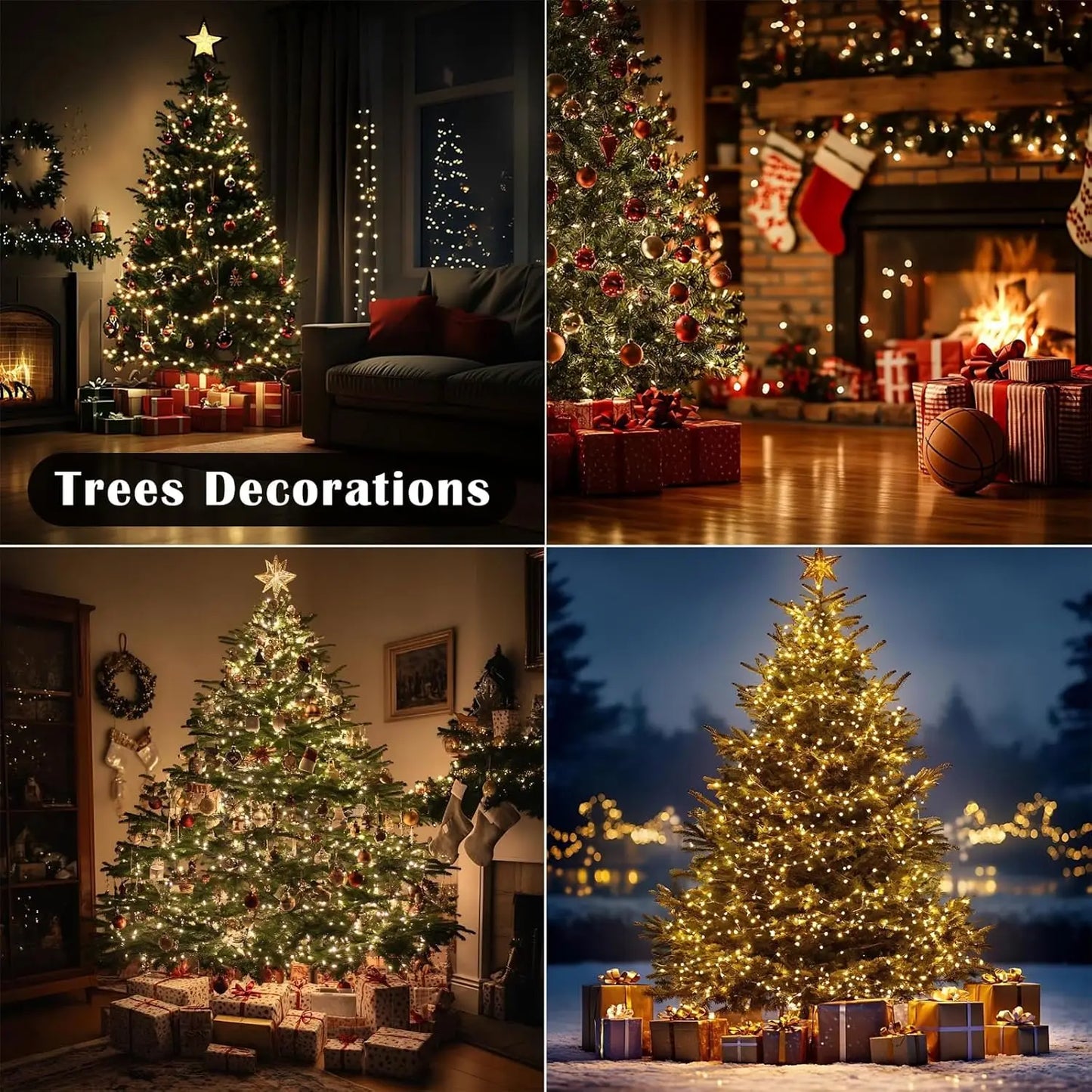 Outdoor Remote Control Copper Wire Lights — Starry Sky & Flower Wreath Decorative String Lights for Christmas & Holidays