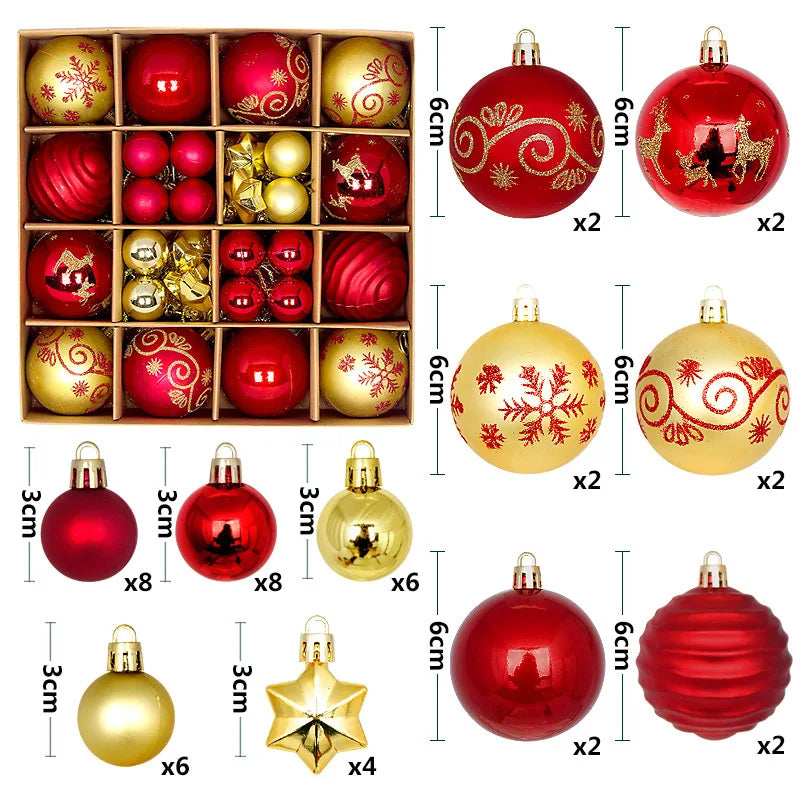 44PCS Christmas Ball Ornaments – 3/6CM Decorative Pendant Balls for Christmas Tree, Home Decor, New Year & Holiday Accessories
