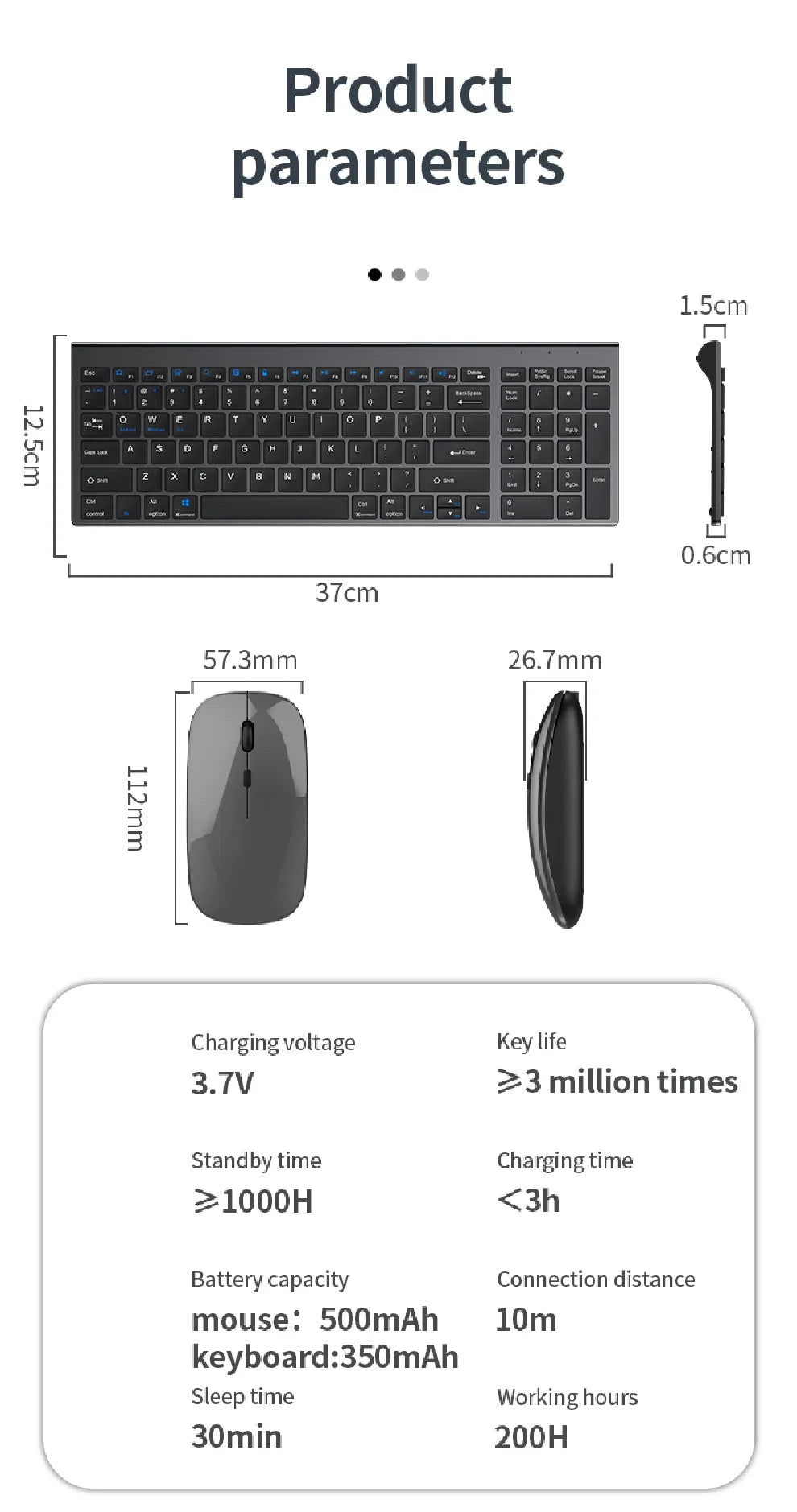 Gray Bluetooth 5.0 & 2.4G Wireless Keyboard and Mouse Combo – Rechargeable Full-Size Set for Notebook & Laptop