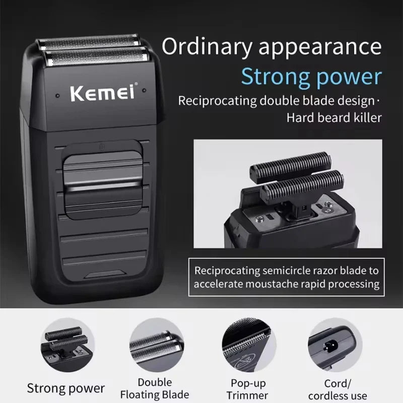 Kemei Professional Hair Clipper Kit – KM-2296, KM-2299, KM-1102 Electric Shaver & Cordless Trimmer for Men’s Hair Cutting