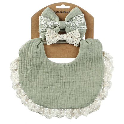 3PCS Baby Bib Set – Solid Muslin Cotton & Bamboo Feeding Drool Burp Cloth with Tassel Lace, Adjustable Infant Scarf for Boys & Girls