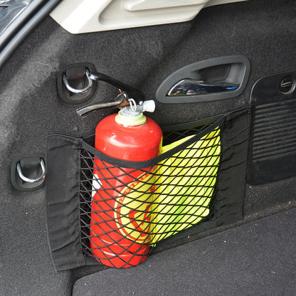 Car Seat Back Organizer - Universal Trunk Net Mesh Pocket with Elastic Storage & Magic Sticker