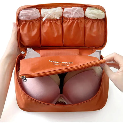 Portable Travel Organizer Bag - Multi-Function Bra Underwear Storage Case and Cosmetic Toiletry Pouch for Outdoor Trips