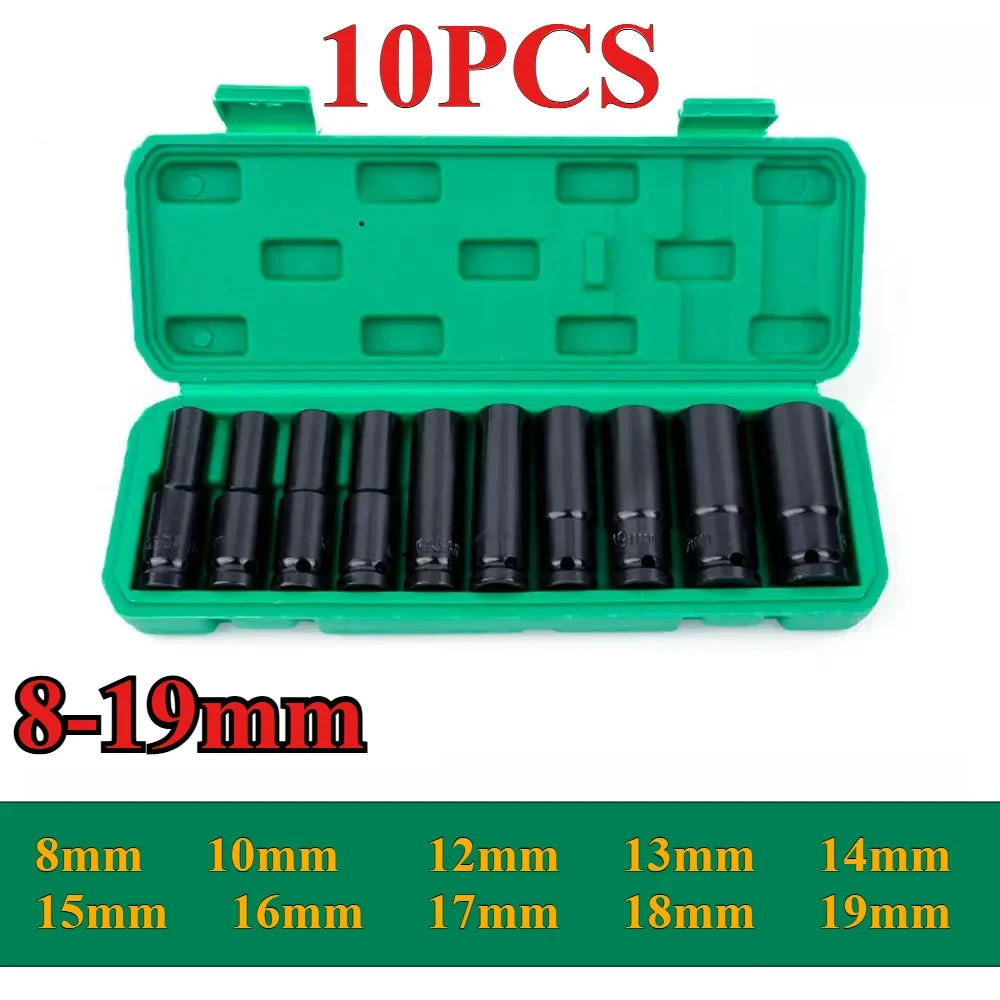 1/2-Inch Drive Impact Socket Set - 10-Piece 6-Point Metric Carbon Steel Sockets with Storage Case