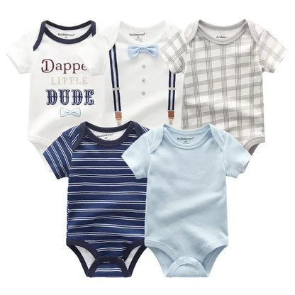 5PCS Newborn Baby Bodysuit Set - Soft Cotton Unisex Baby Clothes with Cartoon Print for Boys & Girls