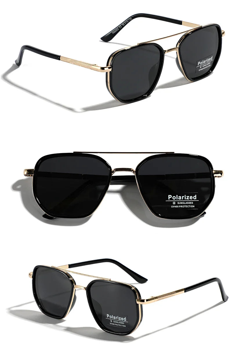 Peekaboo TR90 Polarized Sunglasses – Retro Metal Square Style for Men & Women, UV400 Double Bridge Driving Glasses