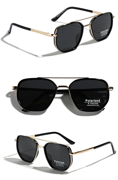 Peekaboo TR90 Polarized Sunglasses – Retro Metal Square Style for Men & Women, UV400 Double Bridge Driving Glasses