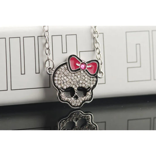 Rhinestone Skull Bow Tie Necklace - Sweet Cool Spicy Girl Gothic Pendant Jewelry