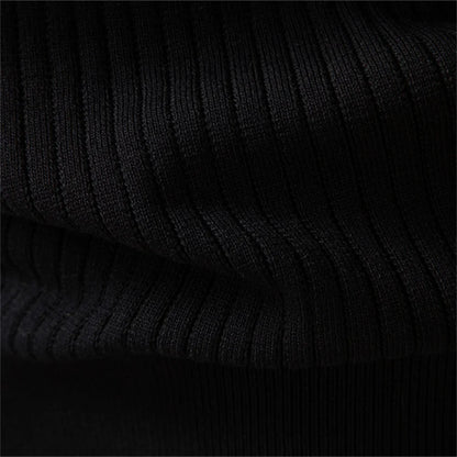 Men's Ribbed Stripe Polo Shirt - Long Sleeve Button Placket Premium Business Casual Top