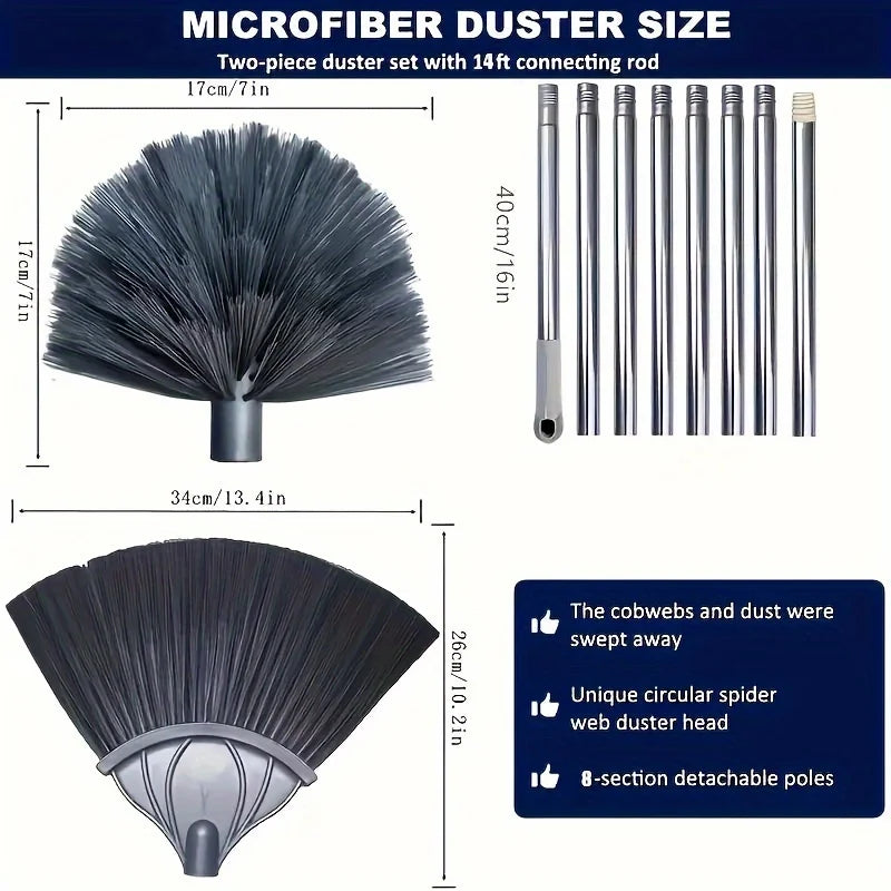 2-in-1 Telescopic Cleaning Pole - Extendable 5M Stainless Steel Duster & Spider Web Remover
