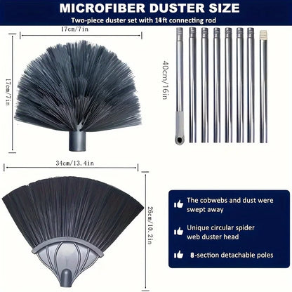 2-in-1 Telescopic Cleaning Pole - Extendable 5M Stainless Steel Duster & Spider Web Remover